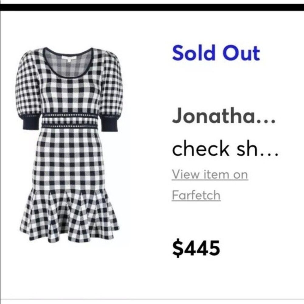 $445 Jonathan Simkhai A-Line Mini Dress Black White Short Sleeve &Scoop Neck S
